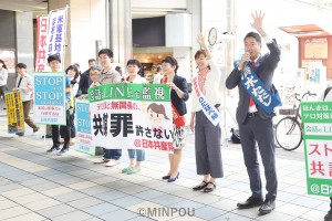 訴える清水、わたなべ、山中、石川の各氏＝３日、大阪市都島区内