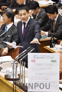 森友疑惑について質問する辰巳孝太郎議員＝11月30日、参院予算委