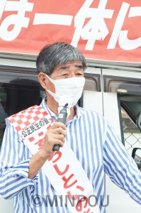 訴える嶋田たかし羽曳野市長候補＝22日、羽曳野市内