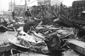 発生翌日の天六ガス爆発事故の現場＝１９７０年４月９日、大阪市大淀区（現北区）内