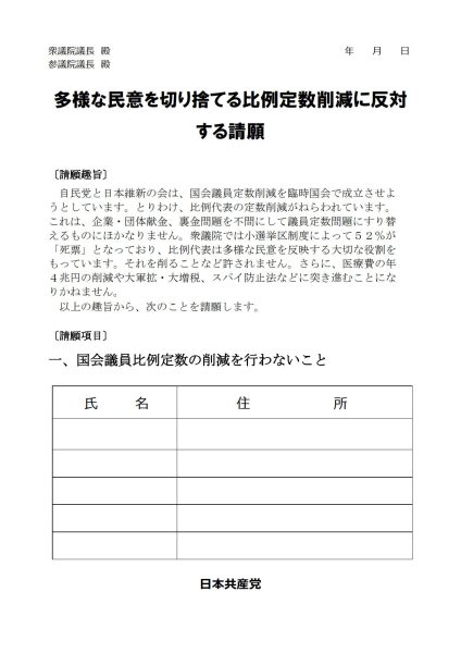 比例定数削減ストップ署名